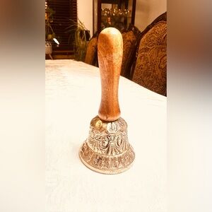 Vintage Ornate Wood Handle Brass Bell/Service/Desk/School Teachers Bell